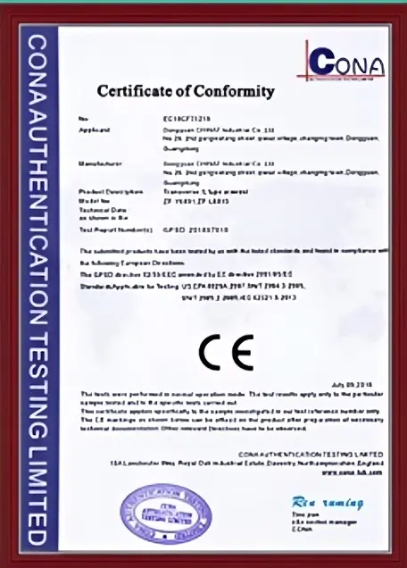 CE Certificate Proof Data